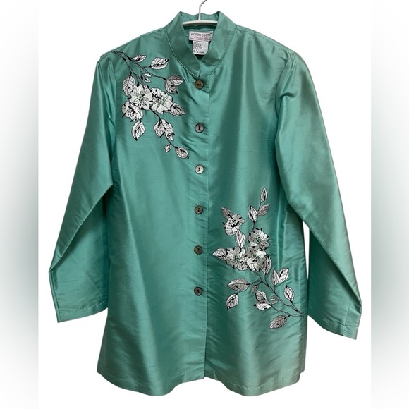 Vintage 90’s Victor Costa Occasion Silk Tunic Blouse - Embroidered with Flowers - Picture 1 of 10